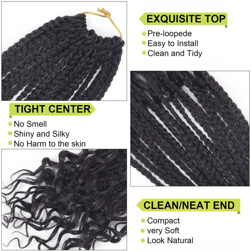 Goddess Box Braids Crochet Hair With Curly Ends 22 Inch Bohomian Box Braids Crochet Braids 8 Packs 3X Crochet Braids Synthetic Braiding Hair Extension for Black Women (22 Inch (Pack of 8), 1B)