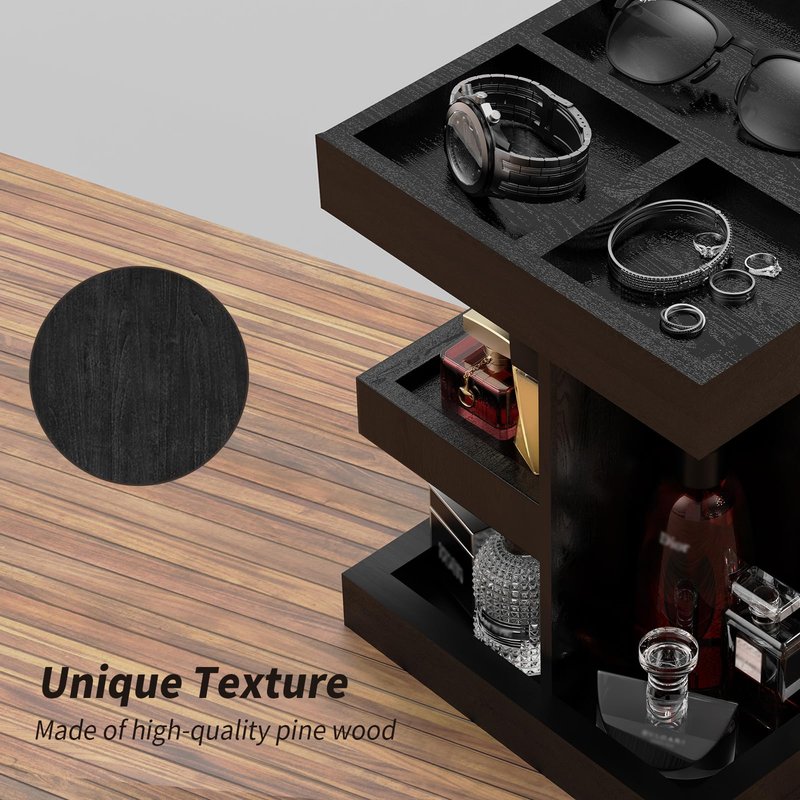 Cologne Organizer for Men with Metal Base, 360° Rotating Perfume Stand Heavy Duty, 3 Tier Wooden Cologne Shelf, Large Capacity Fragrance Display for Bathroom Dresser, Smooth Swivel Bearing (Black)