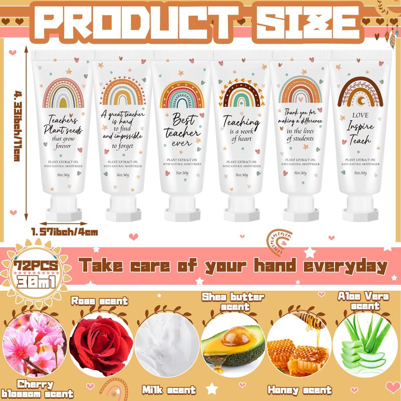 Dansib 72 Pcs Teacher Appreciation Gift Bulk Hand Cream Boho Rainbow Teacher Employee Staff Appreciation Hand Lotion Team Gift Bulk Travel Size Lotion Cream Moisturizing for Women Men Coworkers
