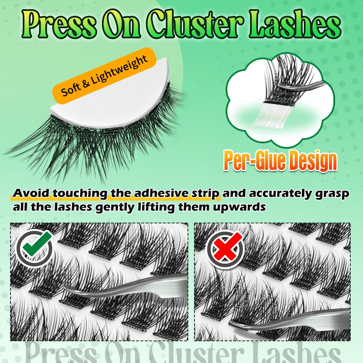 Lash Clusters 240 Pcs, Self Adhesive Lash Clusters No Glue Needed, Fluffy Cluster Lashes 8–16mm DIY Lash Extensions for Soft Volume Look with Tweezers