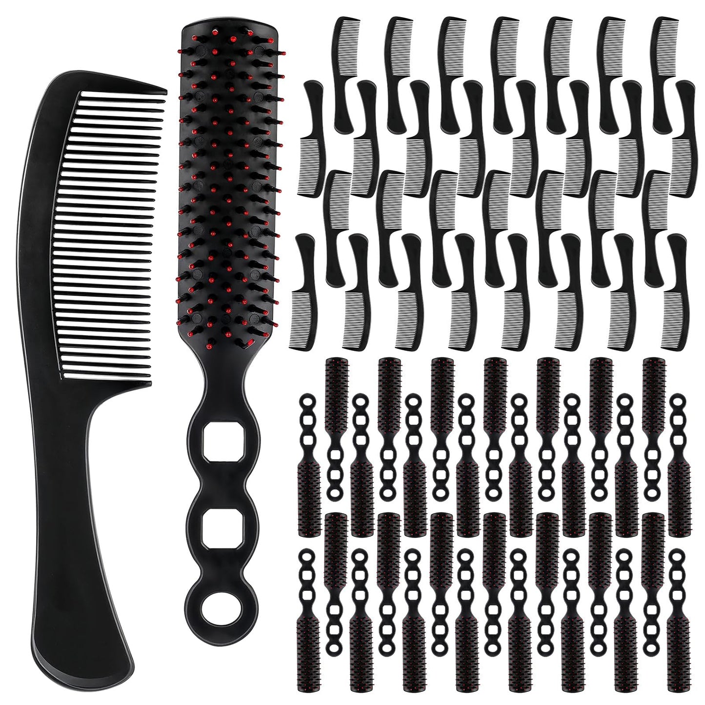 JJUNW 60 Pcs Hair Brush and Comb Set, Bulk Hair Brushes for Homeless Individually Wrapped, Lightweight Hair Brush and Comb for Women, Kids, Hotel Travel (Black)