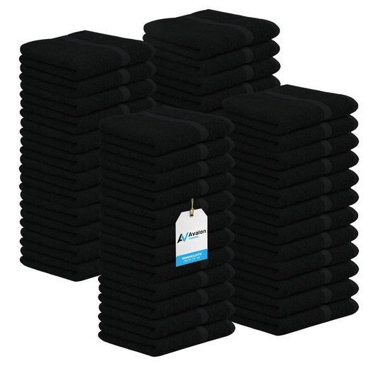 Avalon Towels Wash Cloths for Showering 48 Pack 100% Cotton Black Washcloths Bulk 12x12 Wash Rags, Facial Towel, Face Towels for Body, Bath Washcloth, Fingertip Towel