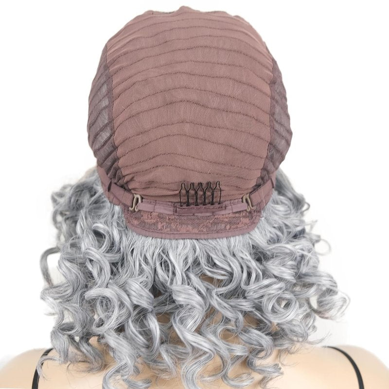 Grey Lace Front Curly Synthetic Wig - Heat Resistant Fiber for Daily Wear | Silver Color