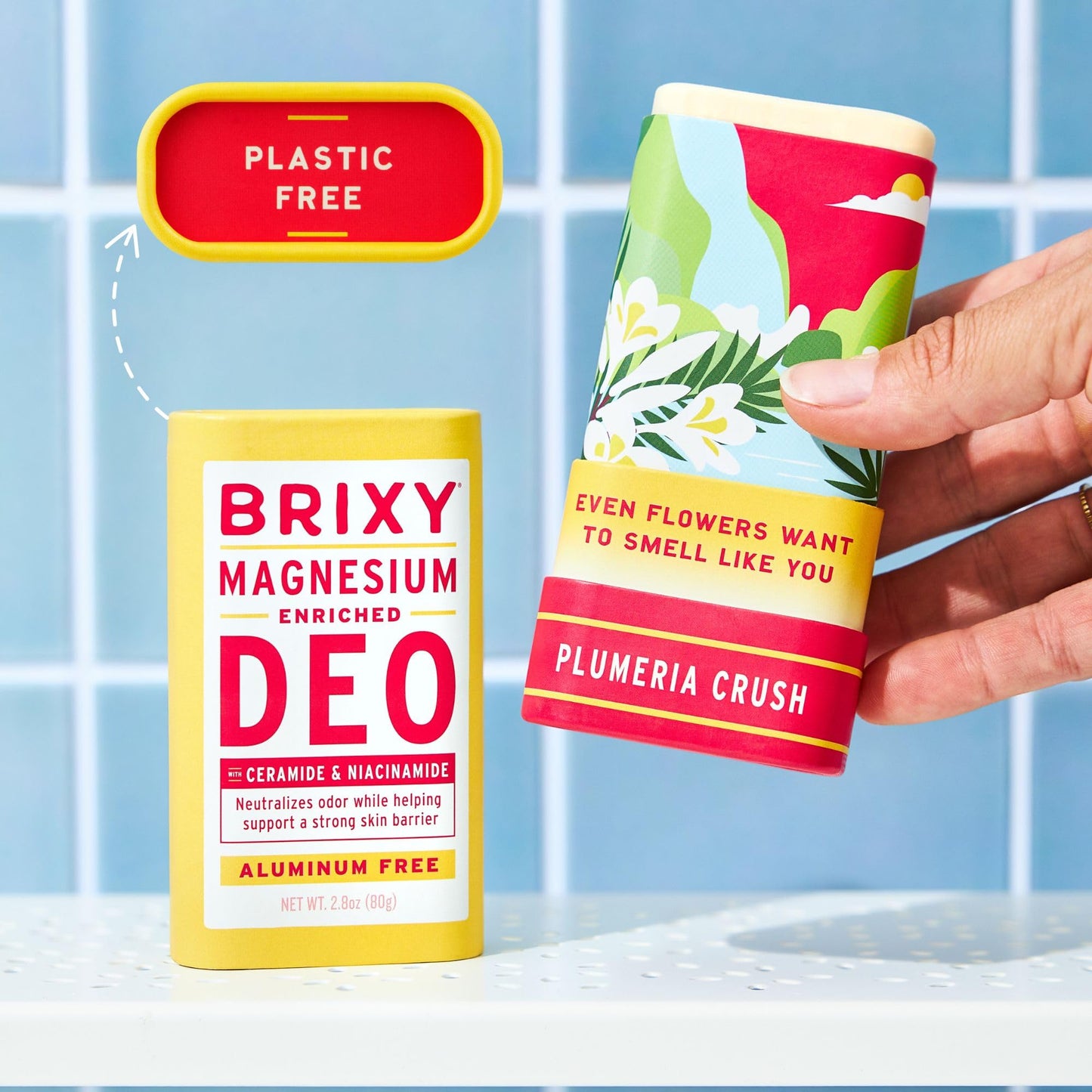 BRIXY Magnesium Deodorant, Ceramide & Niacinamide, Aluminum Free, Baking Soda Free, Plastic Free Packaging, Vegan and Certified Cruelty Free, Patent Pending