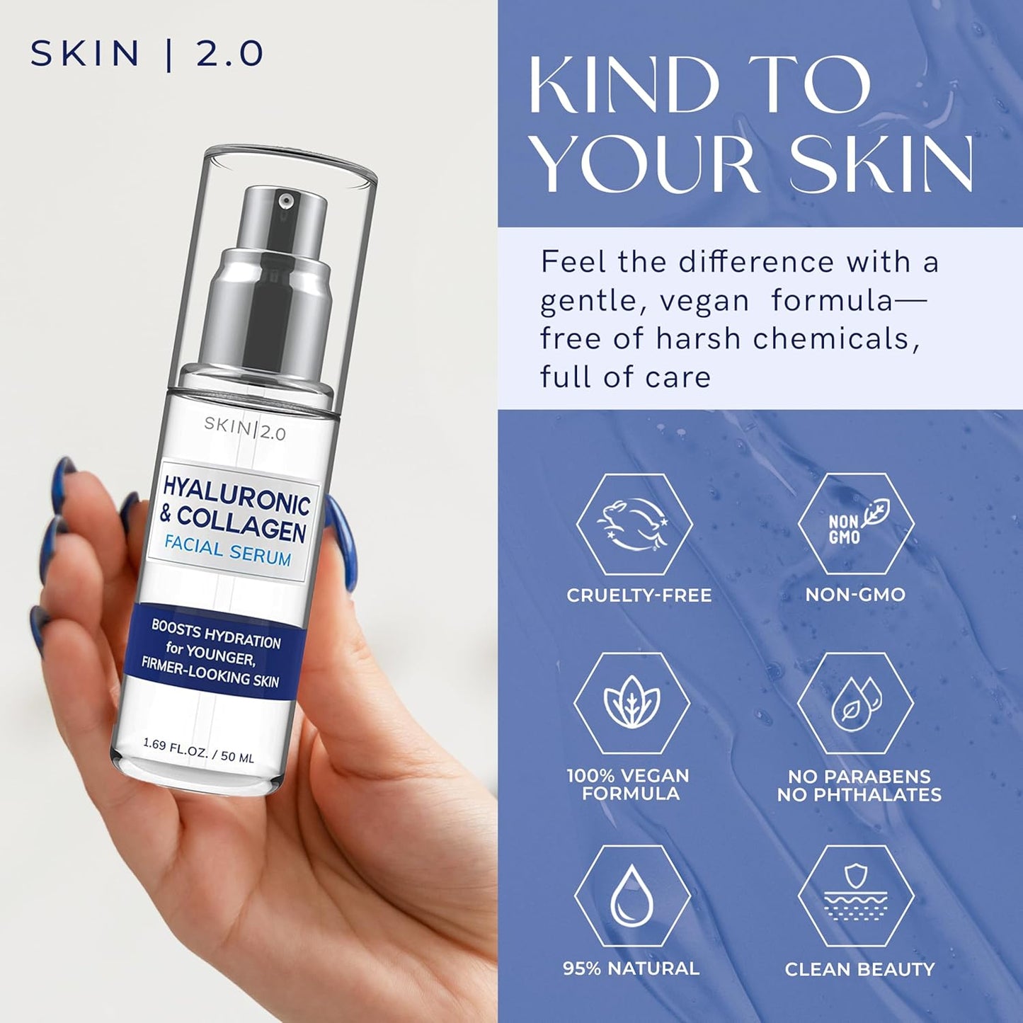 Hyaluronic Acid & Collagen Face Serum - Hydrating, Anti-Aging, Dermatologist Tested | 1.69 Fl Oz