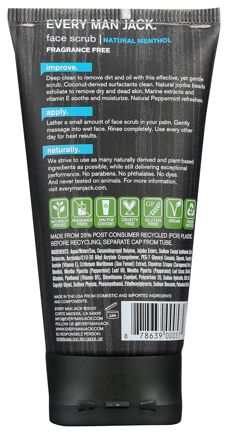 Every Man Jack Face Scrub - Pre-Shave Mint Exfoliating Cleanser | 5 Ounce