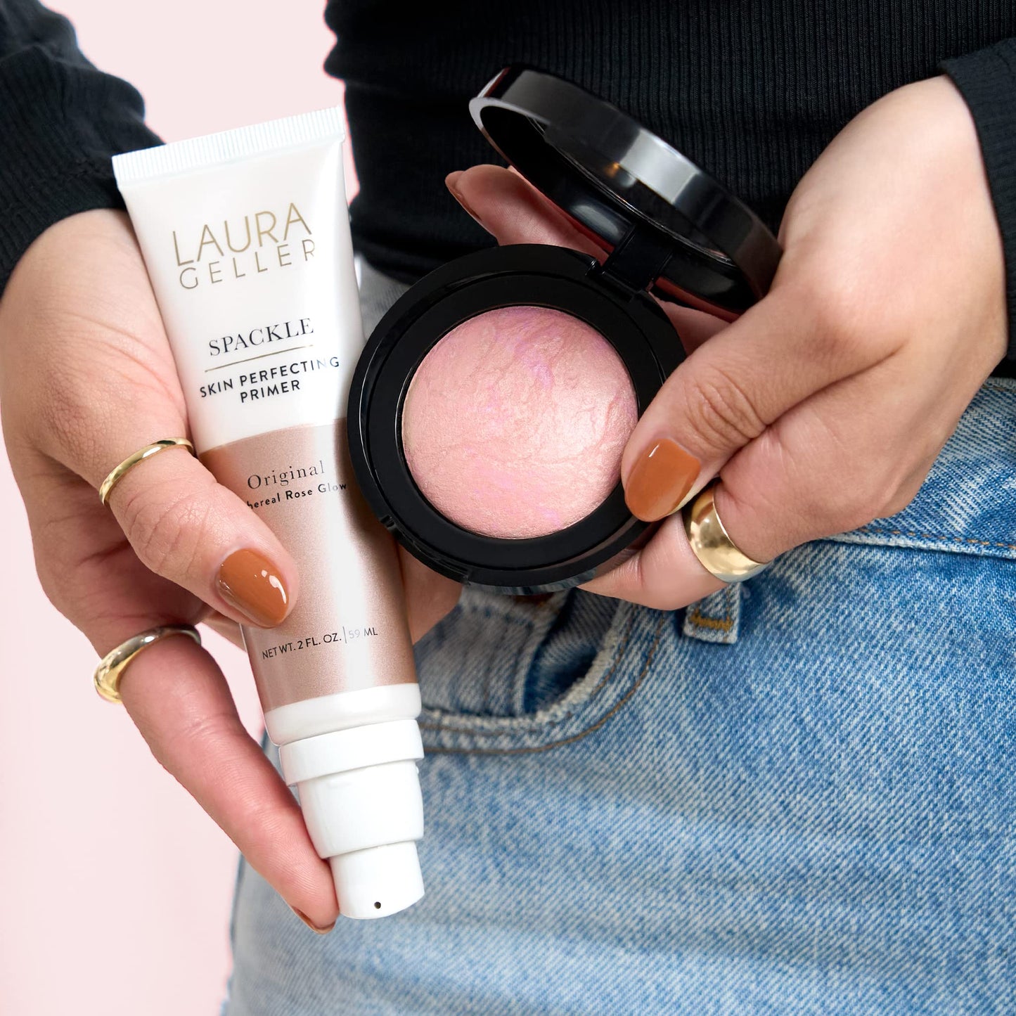 LAURA GELLER NEW YORK Ethereal Rose Glow Kit - Baked Blush-n-Brighten Marbleized Blush, Spackle Skin Perfecting Makeup Primer, Rose Glow (2pc)