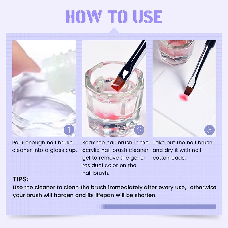 Nail Brush Cleaner Gel Restorer Solution Acrylic Nail Brush Cleaner Gel Quickly Clean for Acrylic Nail Brushes,Glitter Gel Nail polish Brushes,Builder Hard Gel Brush (60mlSet)