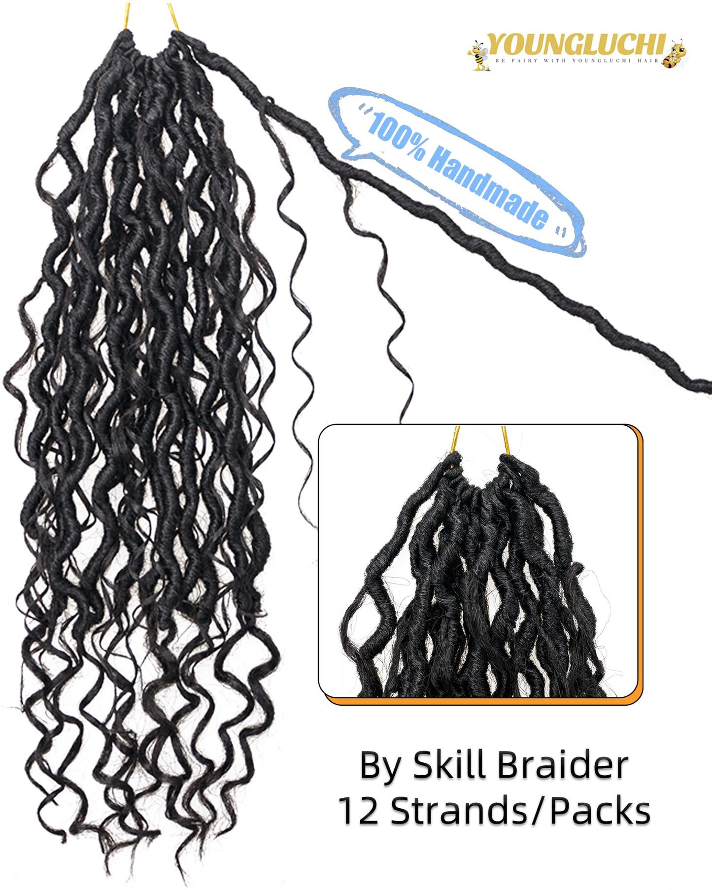 Goddess Faux Locs Crochet Hair for Black Women- 9 Packs 18 Inch Mixed Colors Combo Pack,Pre Looped Curly Faux Locs With Bohemian Curly Branch,Synthetic Braiding Hair Extensions(18"-9P,1B+T27+T30)
