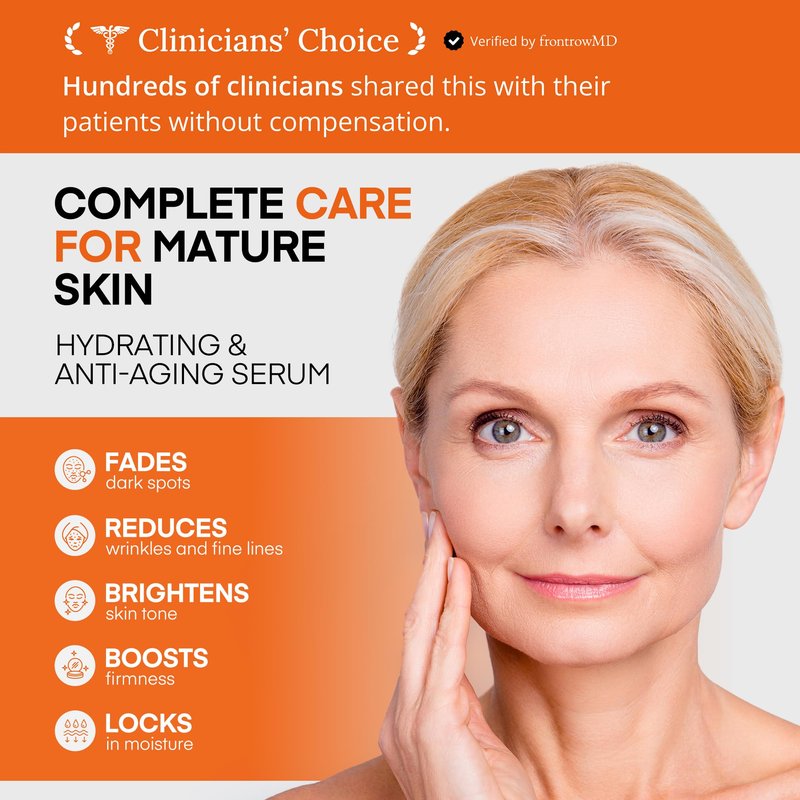 HealthyDerm Super Vitamin C Serum for Women Over 70: Niacinamide, Vitamin C, Hyaluronic Acid, Peptides, Vitamin E, Caffeine, Bakuchiol, Hydrating, Lifting, Face Wrinkle & Age Spots Reduction