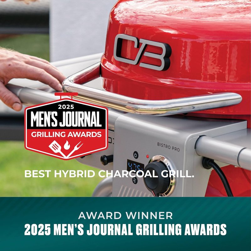 Charbroil 3-in-1 Dual Fuel Outdoor Electric Grill & Griddle | Charcoal BBQ Mode, Red