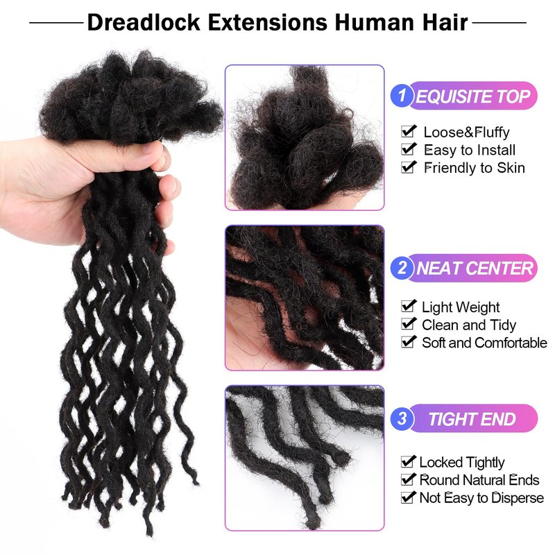 Curly Wave Loc Extensions Human Hair 0.4cm&0.6cm width 6-18inch 10,30 strands 100% human hair locs extensions for men women Handmade Permanent Dread Extensions0.6cm 12inch 10strands