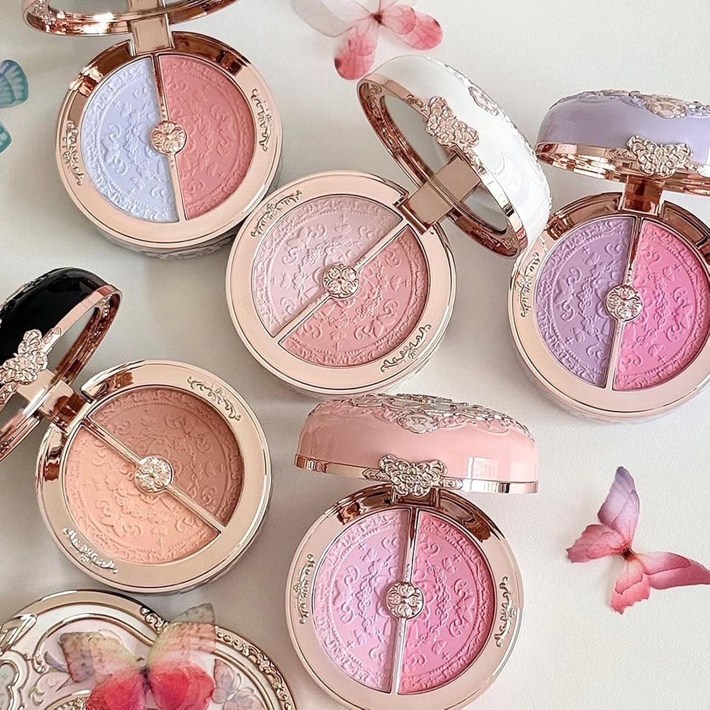 Butterfly Cloud Collar Highlighting & Blush Duo | Buildable Blue & Pink Matte Palette, 0.21 Oz (02 Seaborne Moon)