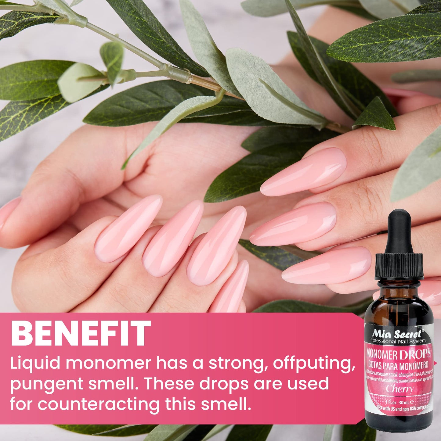 Mia Secret Monomer Drops Cherry Scent, 1oz - Odor Out Drops for Liquid Acrylic Monomer - Liquid Monomer Odor Neutralizer