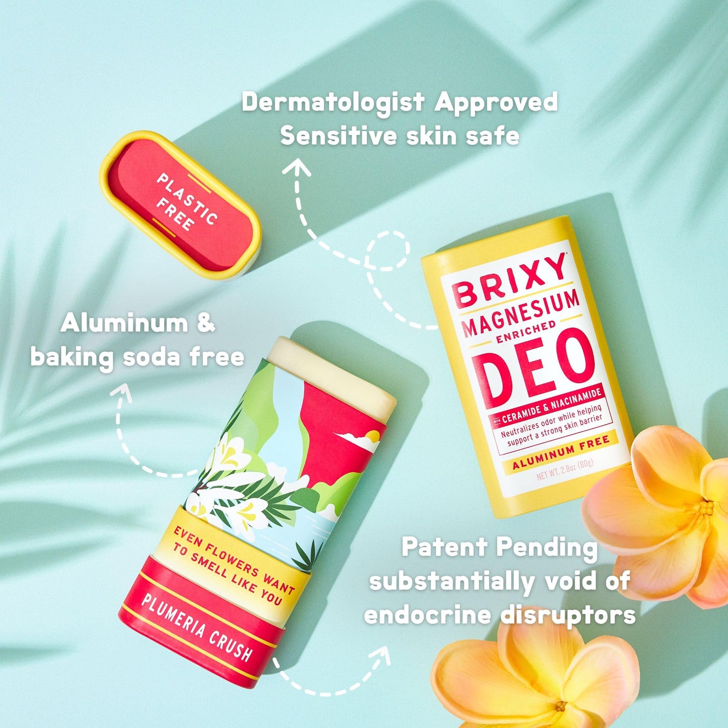 BRIXY Magnesium Deodorant, Ceramide & Niacinamide, Aluminum Free, Baking Soda Free, Plastic Free Packaging, Vegan and Certified Cruelty Free, Patent Pending