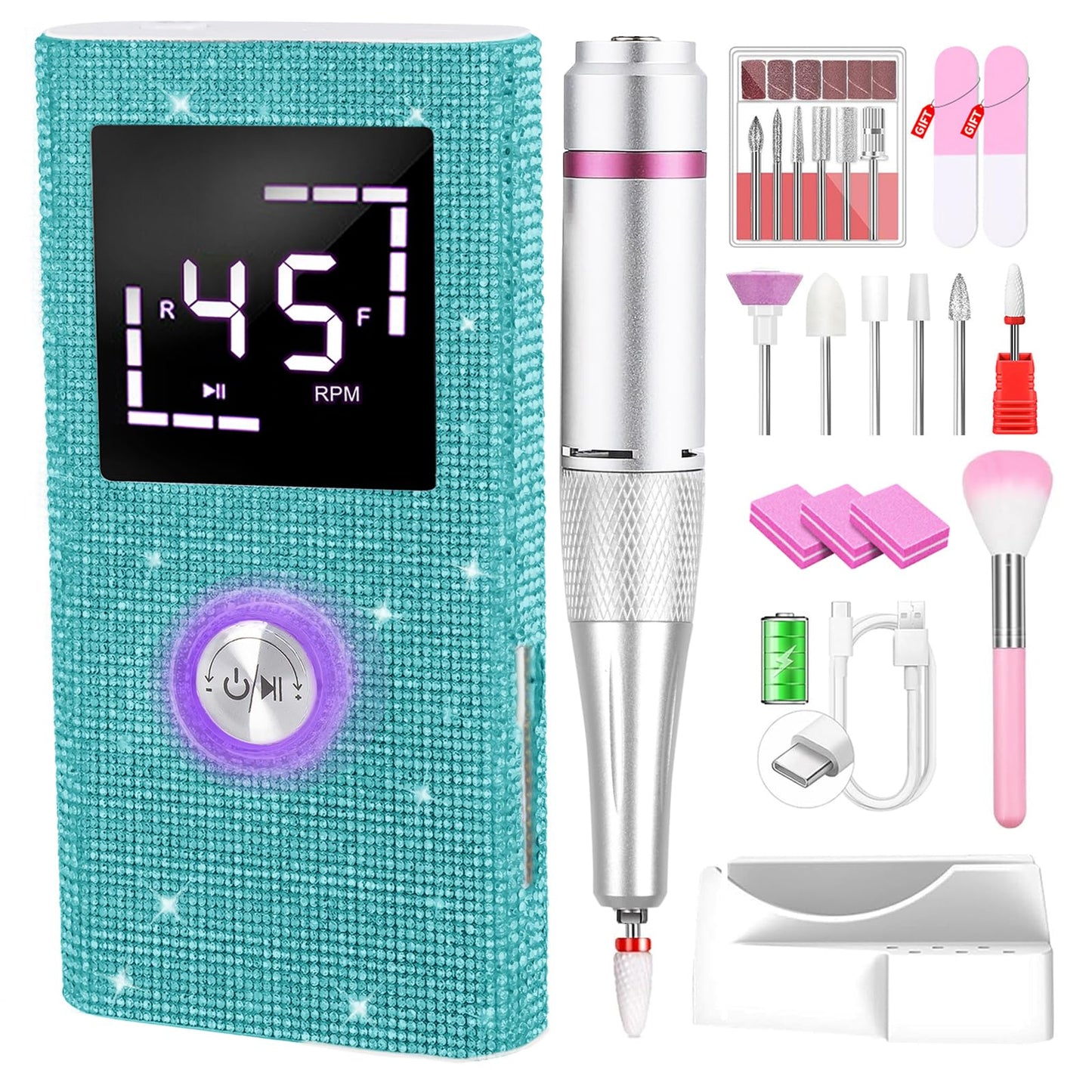 CozyZen Cordless Electric Nail Drill, 45000 RPM Rechargeable Diamond E-File, Portable & Low Noise for Acrylic/Gel Nails, Manicure & Pedicure - Professional & Home Use