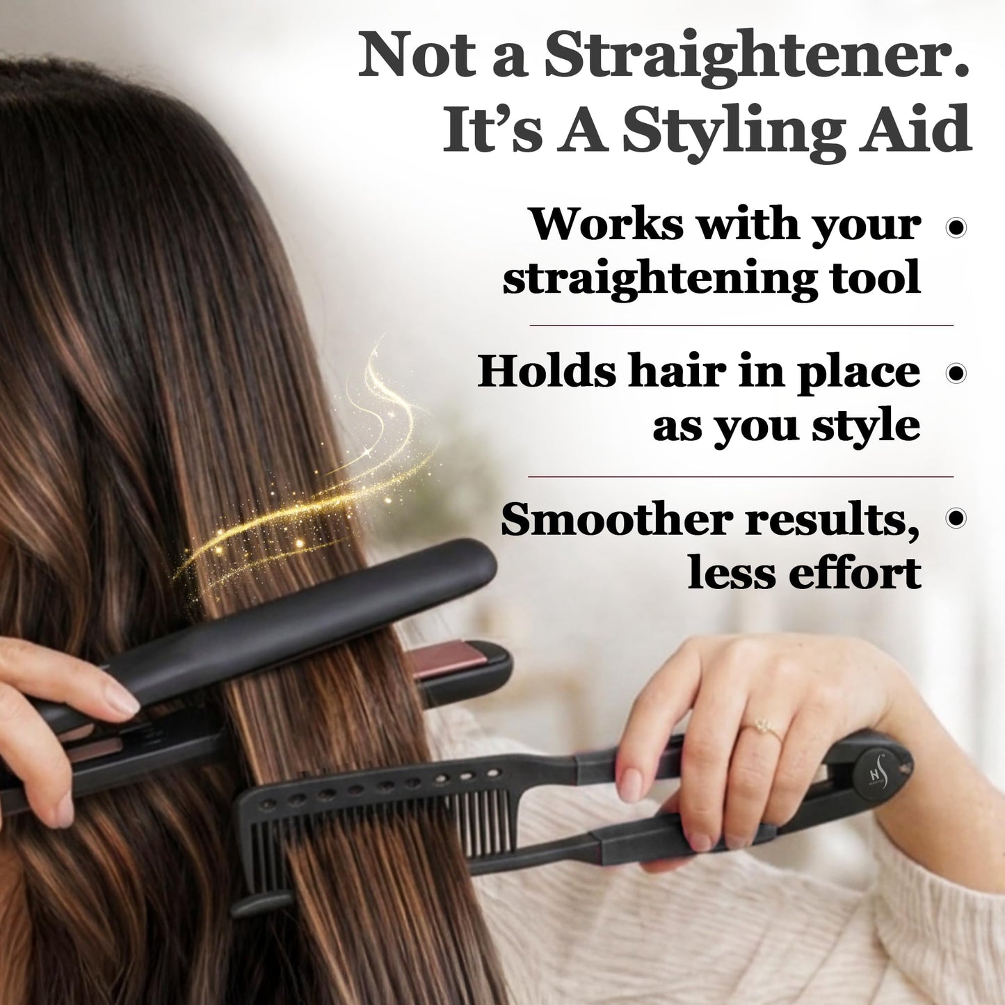 Herstyler Straightening Comb For Hair - Flat Iron Comb - Hair Straightener Comb With Firm Grip - Styling Comb - Chasing Comb - Heat Resistant Comb