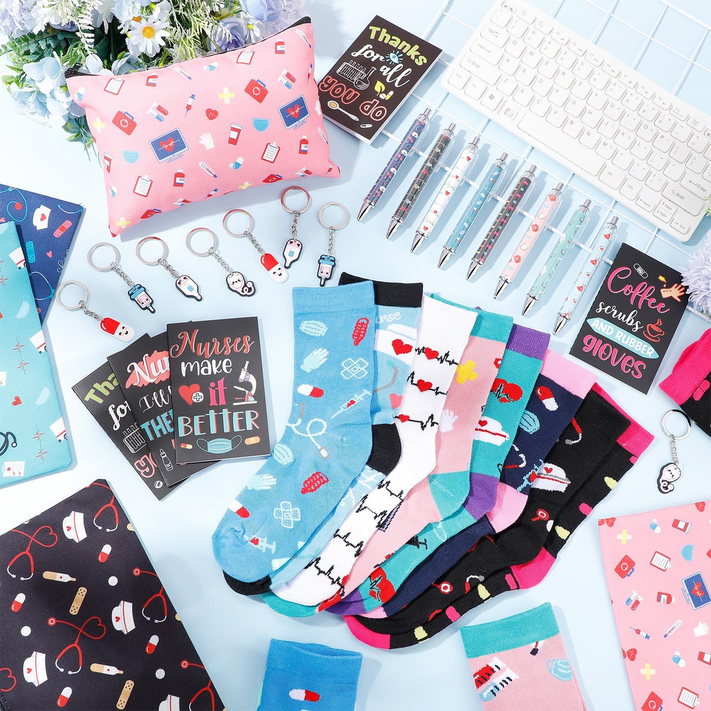 Fulmoon 40 Pcs Cna Week Appreciation Gifts Bulk 2026 Nurse Gifts for Women Novelty Socks Makeup Bags Keychains Notebooks Ballpoints for Cna Nurse Graduation