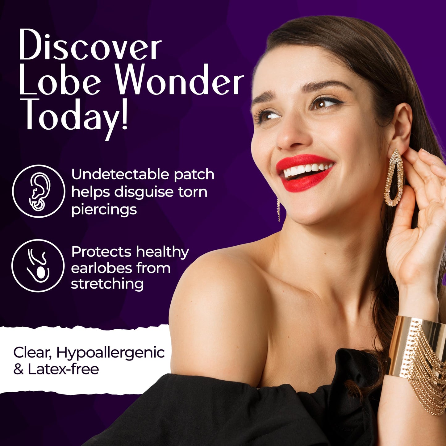 Lobe Wonder - The ORIGINAL Ear Lobe Support Patch for Pierced Ears - Eliminates the Look of Torn or Stretched Piercings - Protects Healthy Ear Lobes from Tearing - 360 Patches - Clear & Latex-Free