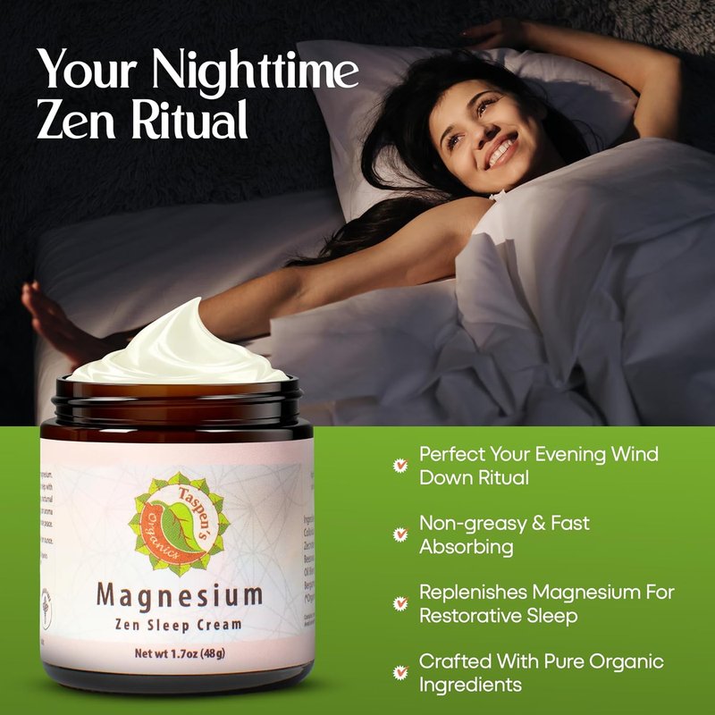 Magnesium Zen Sleep Cream - Organic Relaxation Formula for Natural Sleep | Moisturizing & Cruelty-Free (1.7 oz)