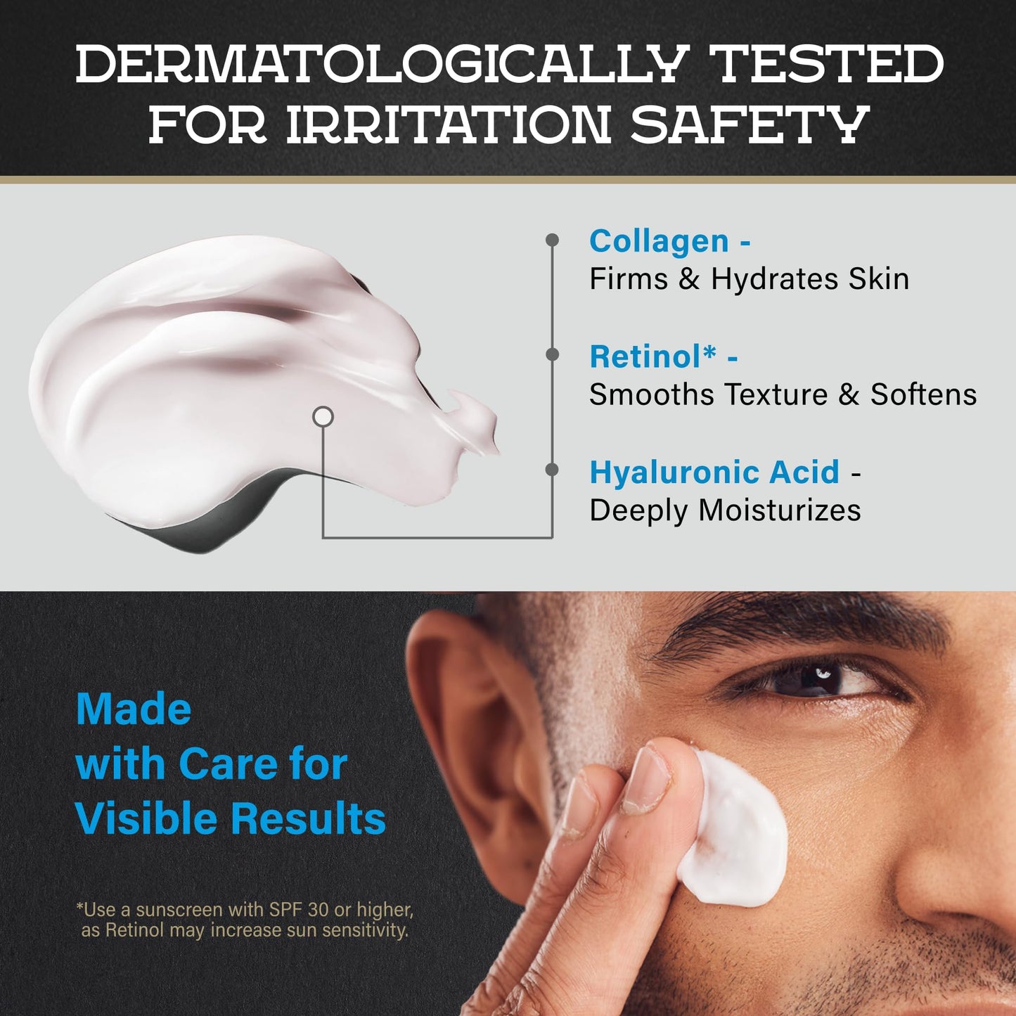 Men's Face Moisturizer Cream - Anti Aging & Wrinkle - Men's Shave Lotion - Made in USA - Collagen, Hyaluronic Acid, Vitamins E & A, Avocado Oil - Age Facial Skin Care, Day & Night Moisturizing, 4 oz