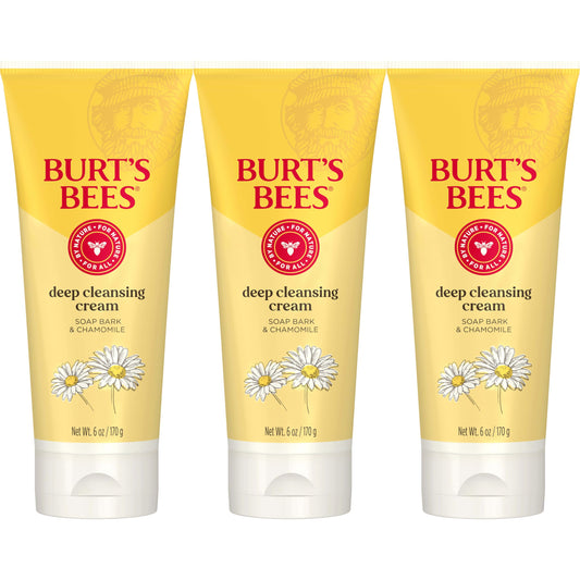 Burt's Bees Face Wash, Deep Facial Cleansing Cream, College Back to School Dorm Essentials, All Natural Cleanser with Chamomile, 6 Ounce (Pack of 3) (Packaging May Vary)