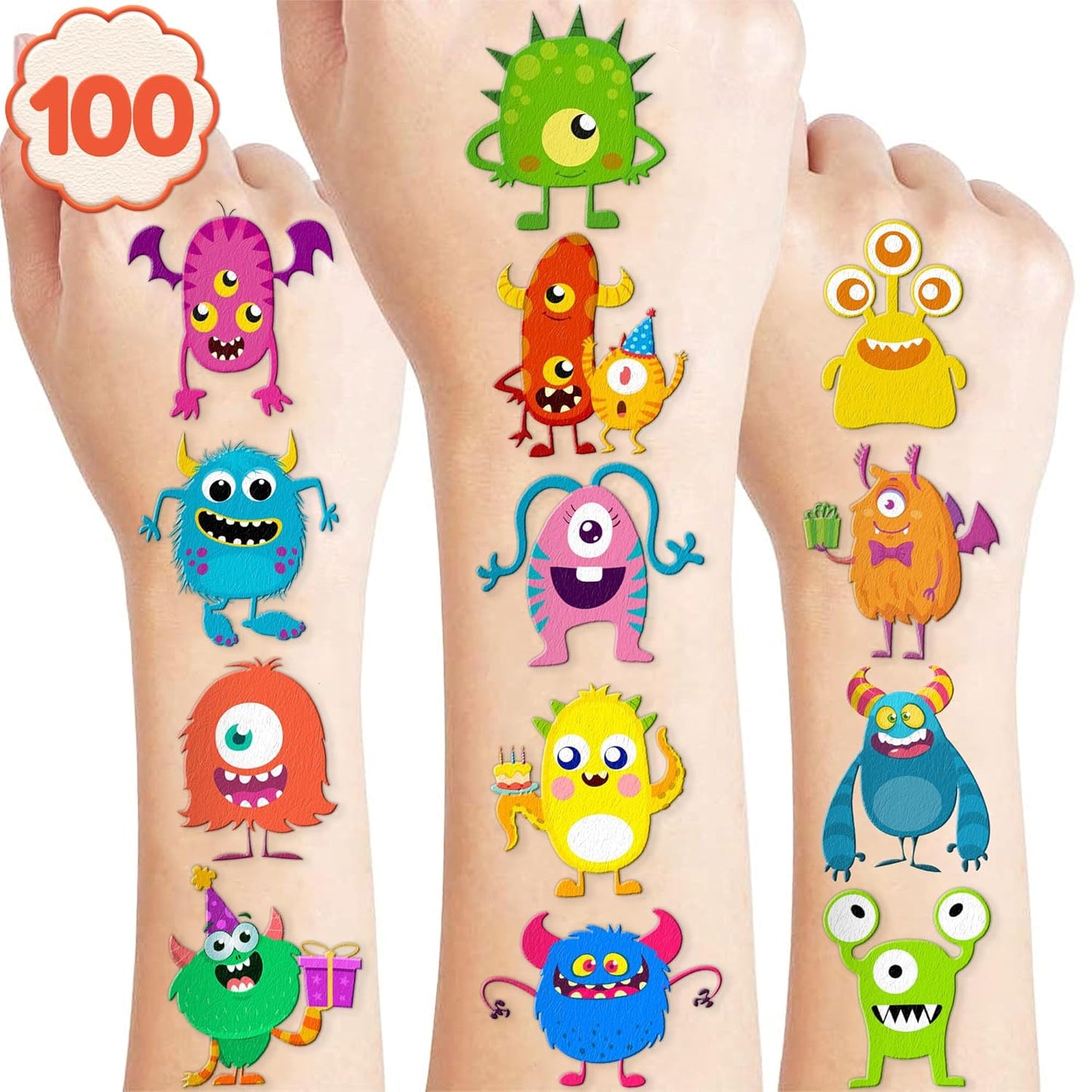 Monster Temporary Tattoos - 100 PCS Cute Little Monster Stickers for Birthday Party Favors | Kids' Rewards & Decorations