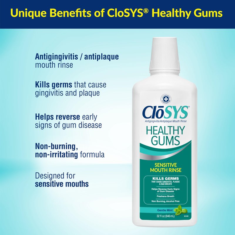 CloSYS Healthy Gums Mouthwash 32 Fl Oz, Antiplaque, Anti-Gingivitis Mouthwash, Non-Burning, Non-Irritating