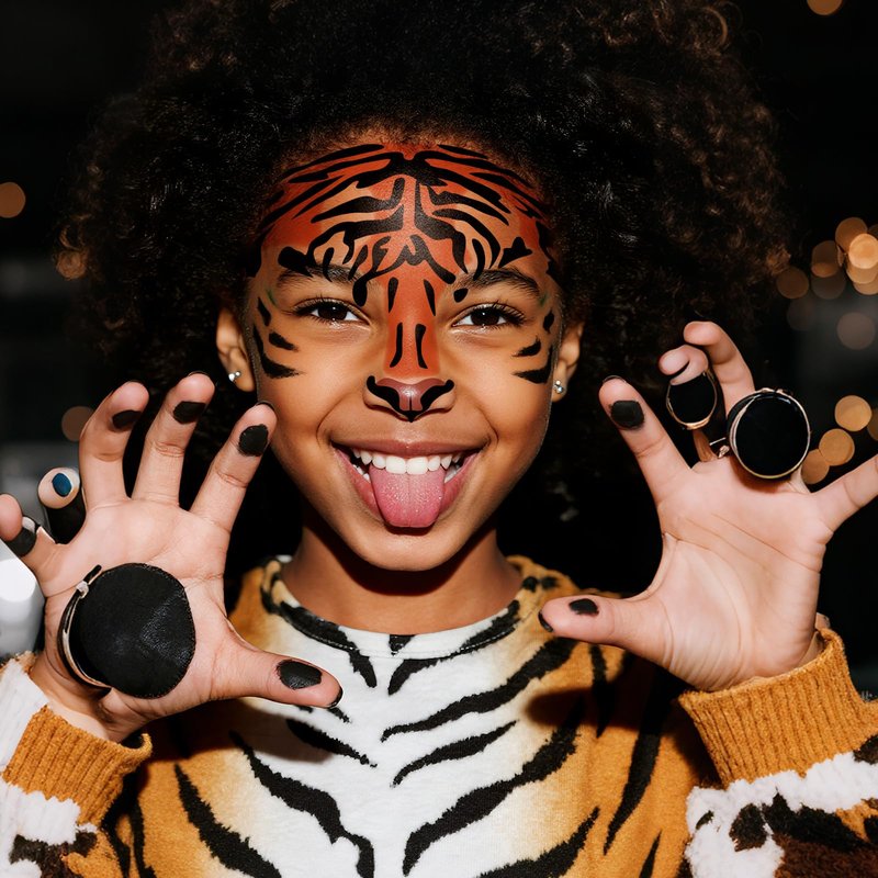 4 Sheets Tiger Face Halloween Temporary Tattoos, Large 6.9 x 6.9 Inch Tiger Face Tattoo Stickers for Kids and Adults - Perfect for Parties, Festivals, and Costumes
