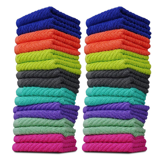 ZUPERIA Zigzag Multicolor Wash Cloths -32 Pack -12" x 12"- Highly Absorbent Soft Washcloths for Face, Gym Towels, Hotel Spa Quality, Reusable & Multipurpose Wash Cloth Towels