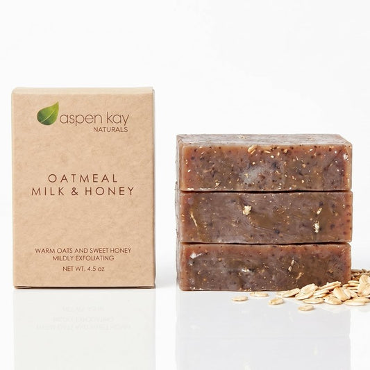 Aspen Kay Naturals Goats Milk, Honey & Oatmeal Soap Bar – with Organic Raw Honey, Goats Milk, Rolled Oats & Shea Butter - Exfoliating Soap – For All Skin Types - Handmade in Florida. (3 pack)