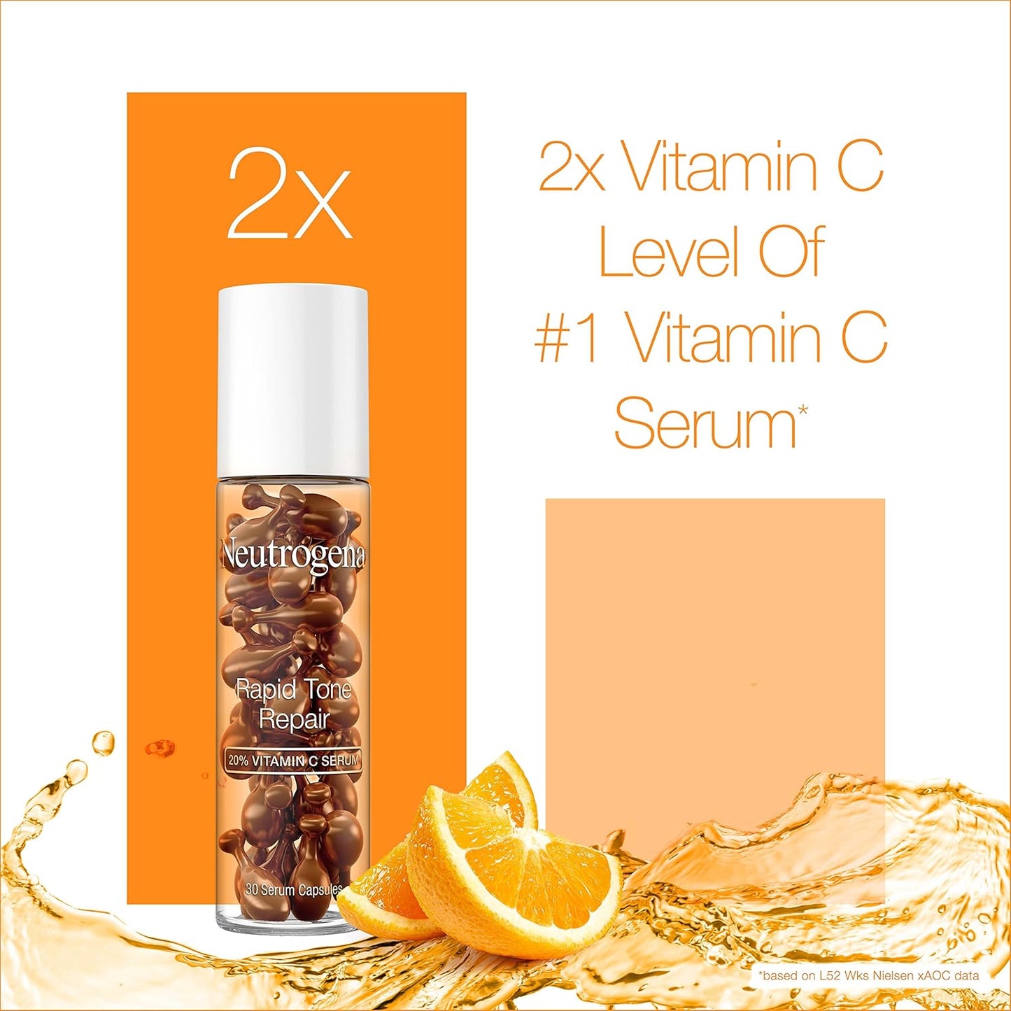 Neutrogena Rapid Tone Repair | 20% Vitamin C Brightening Serum Capsules - Oil-Free Antioxidant for Dark Spots & Even Skin Tone, 30 Count