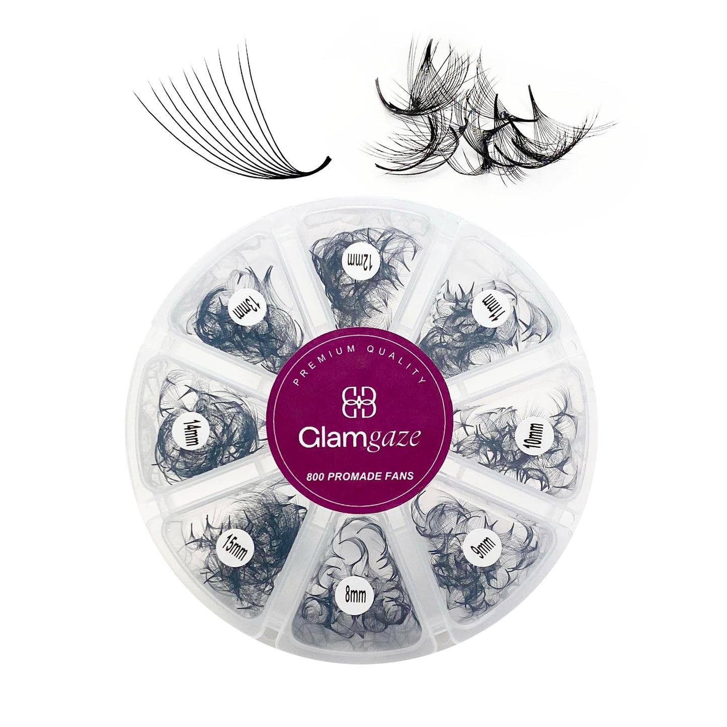 GLAMGAZE 800 Promade Fans 8-15mm Mixed Lengths - 5D to 16D, C CC D Curl, 0.05-0.07mm Thickness - Premade Lash Fans Volume Lash Extensions Loose Premade Fans Eyelash Extensions (16D-0.05-CC 8-15mm)