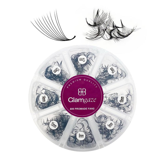 GLAMGAZE 800 Promade Fans 8-15mm Mixed Lengths - 5D to 16D, C CC D Curl, 0.05-0.07mm Thickness - Premade Lash Fans Volume Lash Extensions Loose Premade Fans Eyelash Extensions (16D-0.05-CC 8-15mm)