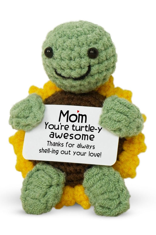 OASSIE Gifts for Mom from Daughter Son - Handmade Positive Crochet Turtle Sunflower - Mothers Day Birthday Gifts for Mom Mother in Law Mama Grandma, Emotional Support Crochet