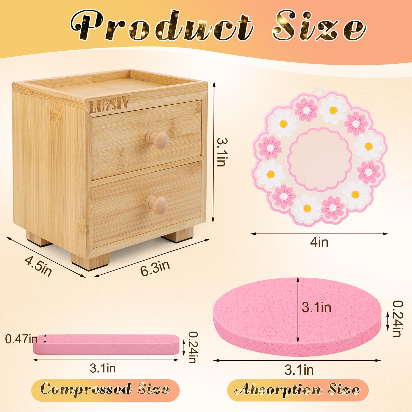 Luxiv 120 Pcs Facial Sponge Compressed with Bamboo Storage Box, Face Cleansing Sponge for Estheticians Round Compress Makeup Facial Sponge with 2 Layer Wood Drawer Storage Box, Mat