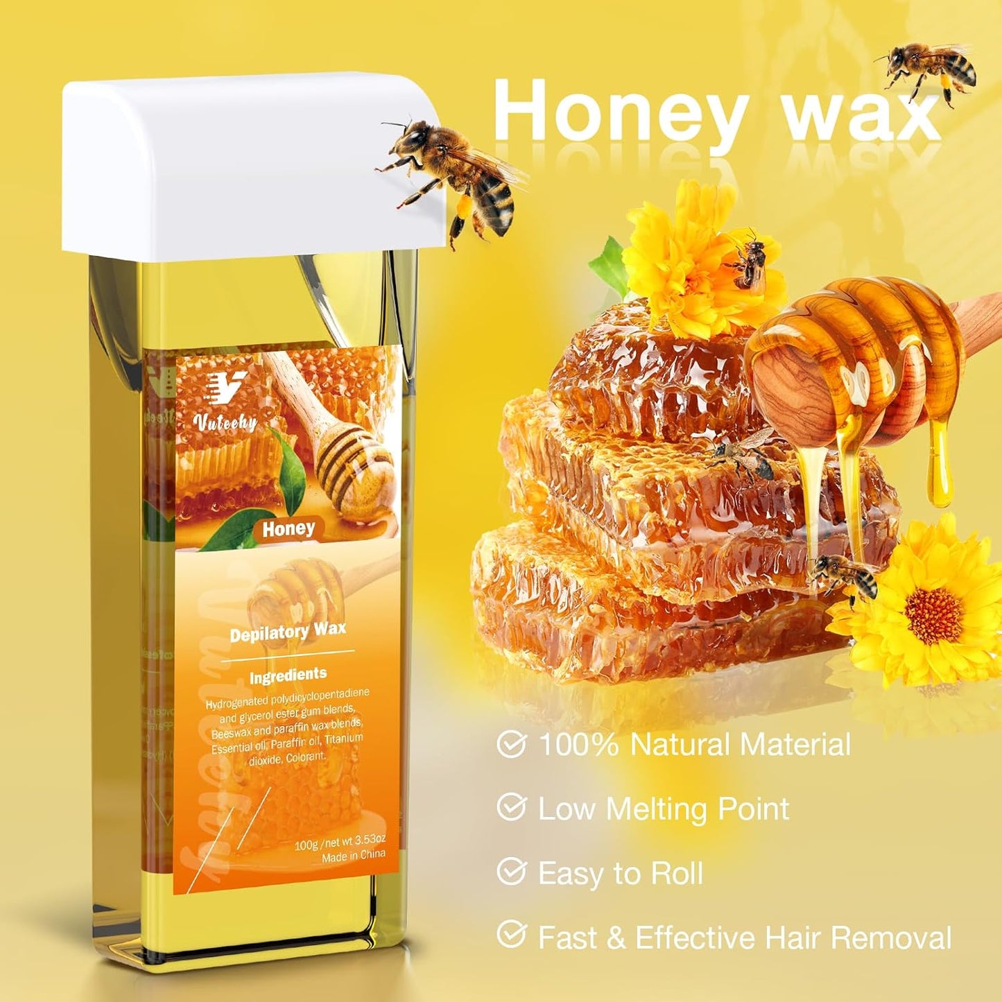 Roll-On Wax Kit - Hair Removal Waxing Kit with 2 Soft Honey Cartridges | Ideal for Women & Men