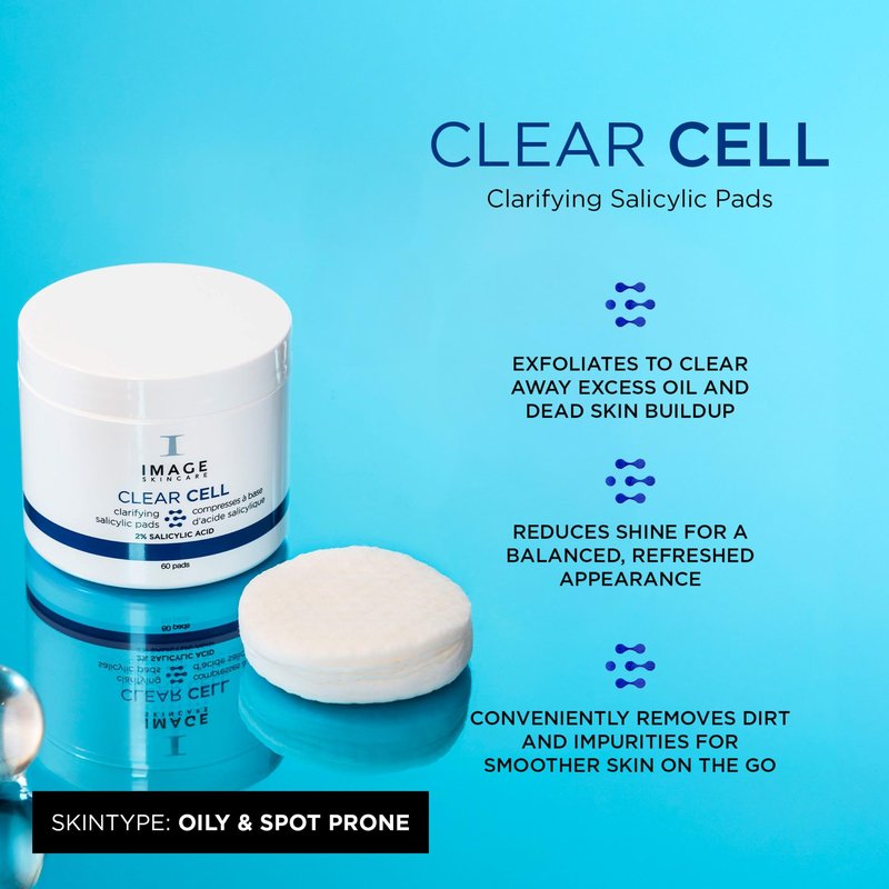 IMAGE Skincare, CLEAR CELL Salicylic Clarifying Pads, Exfoliating Wipes to Clarify Pores for Oily Prone Skin, 60 Pads