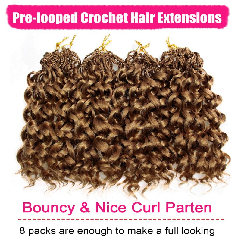 8 Packs Gogo Curl Crochet Hair 10Inch Blonde Ocean Wave Crochet Hair Pre Looped Synthetic Beach Curl Hair Extensions Blonde Braiding Hair for Women (27#)