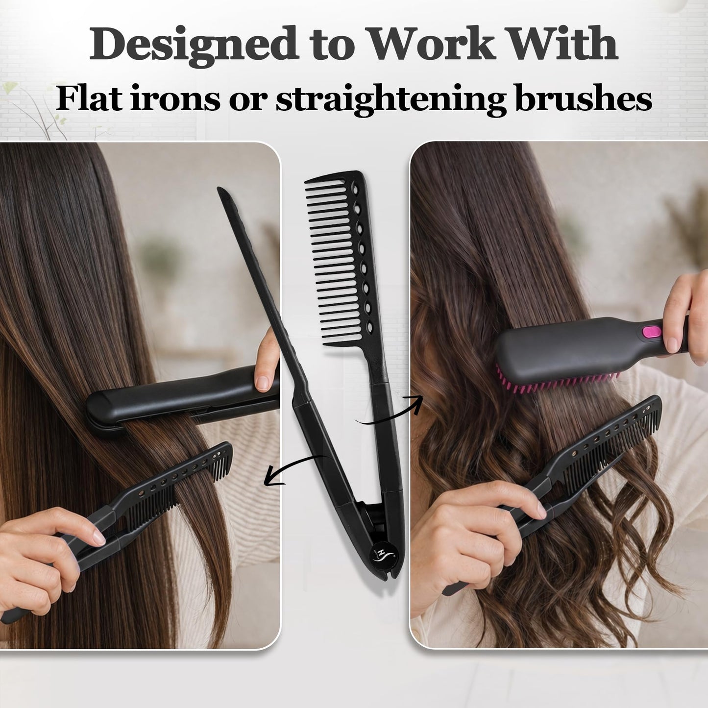 Herstyler Straightening Comb For Hair - Flat Iron Comb - Hair Straightener Comb With Firm Grip - Styling Comb - Chasing Comb - Heat Resistant Comb