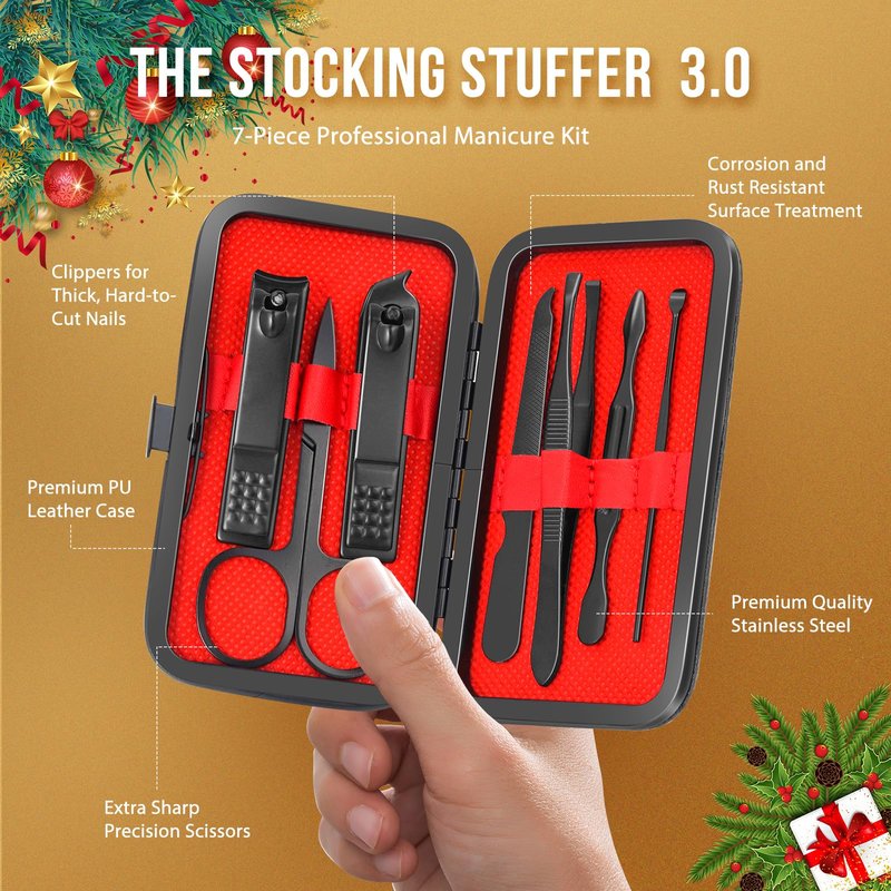 Stocking Stuffers, Manicure Kit for Men Women, 7 PCS Manicure and Pedicure Nail Care Kit, Nail Clipper Set Tool Gift Mens Nail Grooming Kit