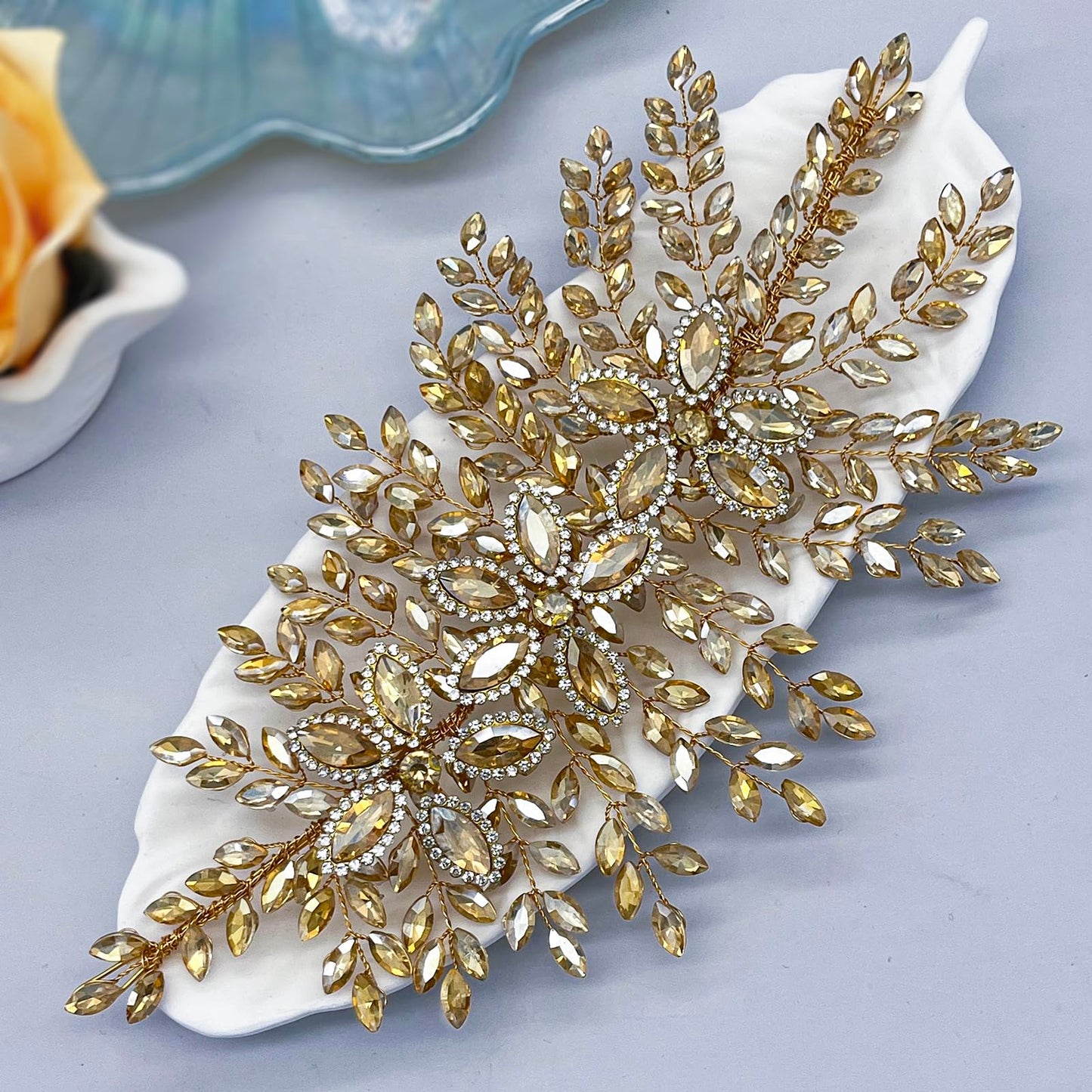 Mpoikba Bridal Hair Accessories, Wedding Hair Pieces for Brides, Rhinestone Bride Headband(Champagne)