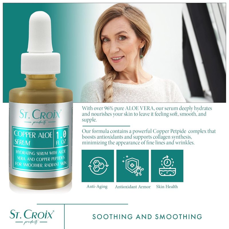 Copper Peptide & Aloe Serum - Hydrating & Firming Skin Treatment | 0.25% Copper & Pure Aloe Vera - 1 fl oz