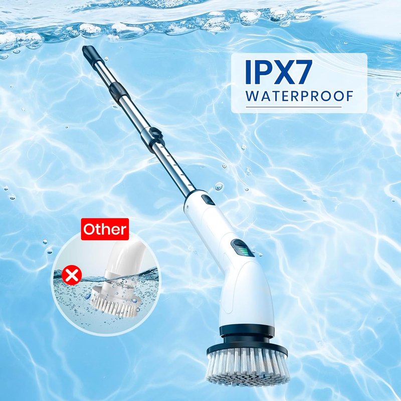Electric Spin Scrubber - IPX7 Waterproof Cordless Shower Cleaner with 8 Heads & Extendable Handle | 2 Speeds, 2-Hour Runtime