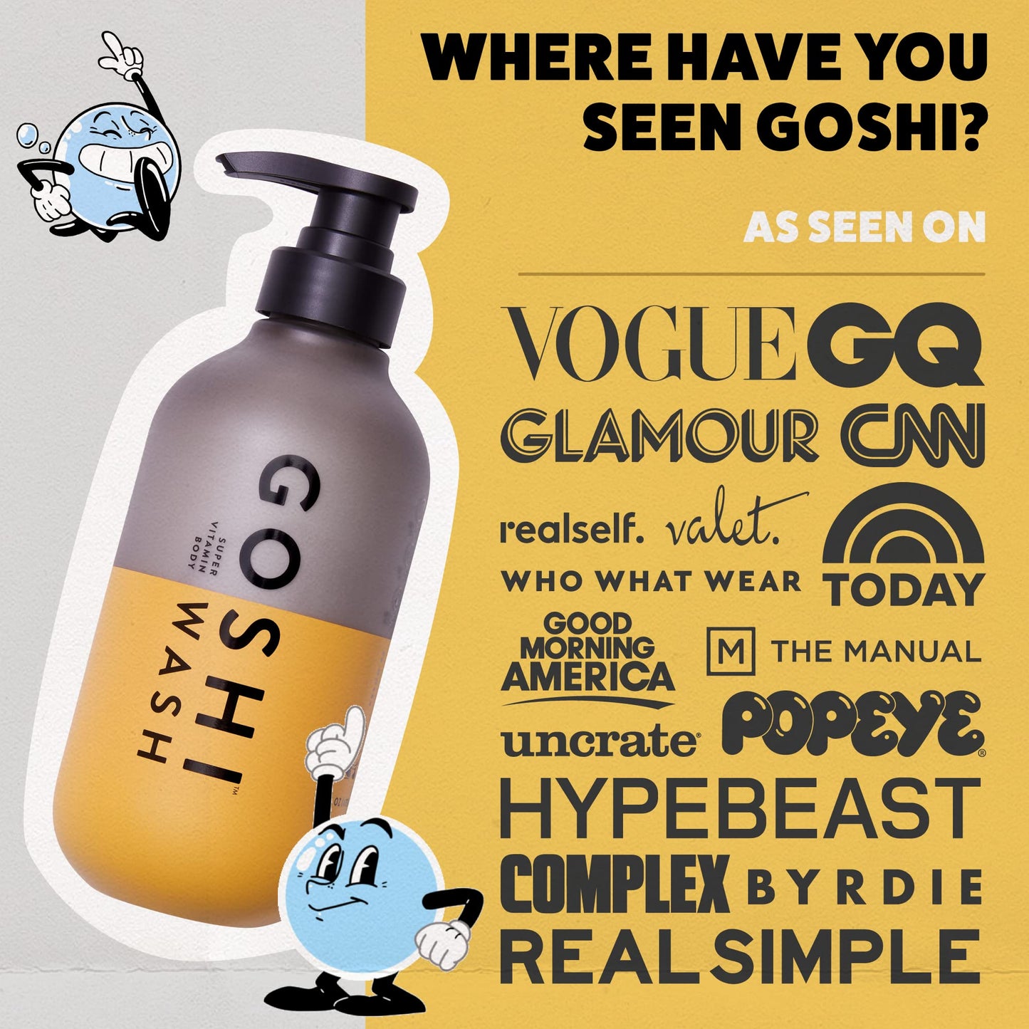 GOSHI Super Vitamin Body Wash - pH-Balanced Exfoliating Body Wash with Jojoba, Shea Butter & Rice Protein - Nutrient-Rich Shower Gel for Dry or Oily Skin - Fresh & Clean Scent - 20 oz