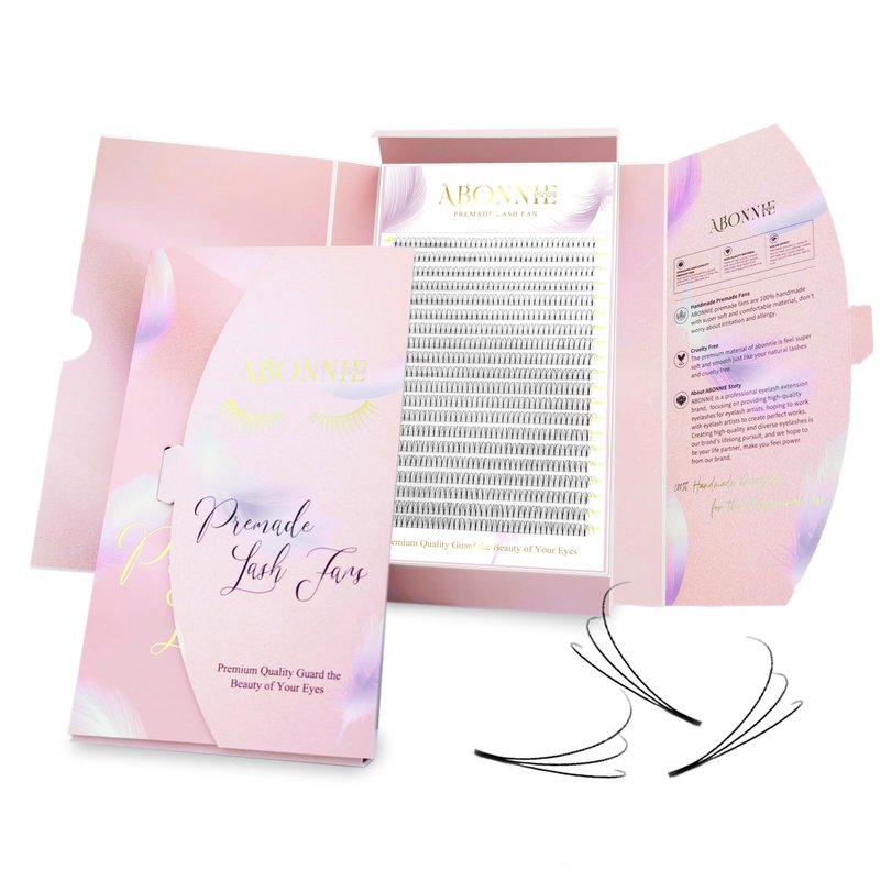 ABONNIE 800 Premade Fans Eyelash Extensions 3D 9mm Mix Premade Lash Fans 0.07 Thickness D Curl Lash Extensions HandmadeVolume Lash Extensions (Short Stem 3D 0.07-D 9mm)