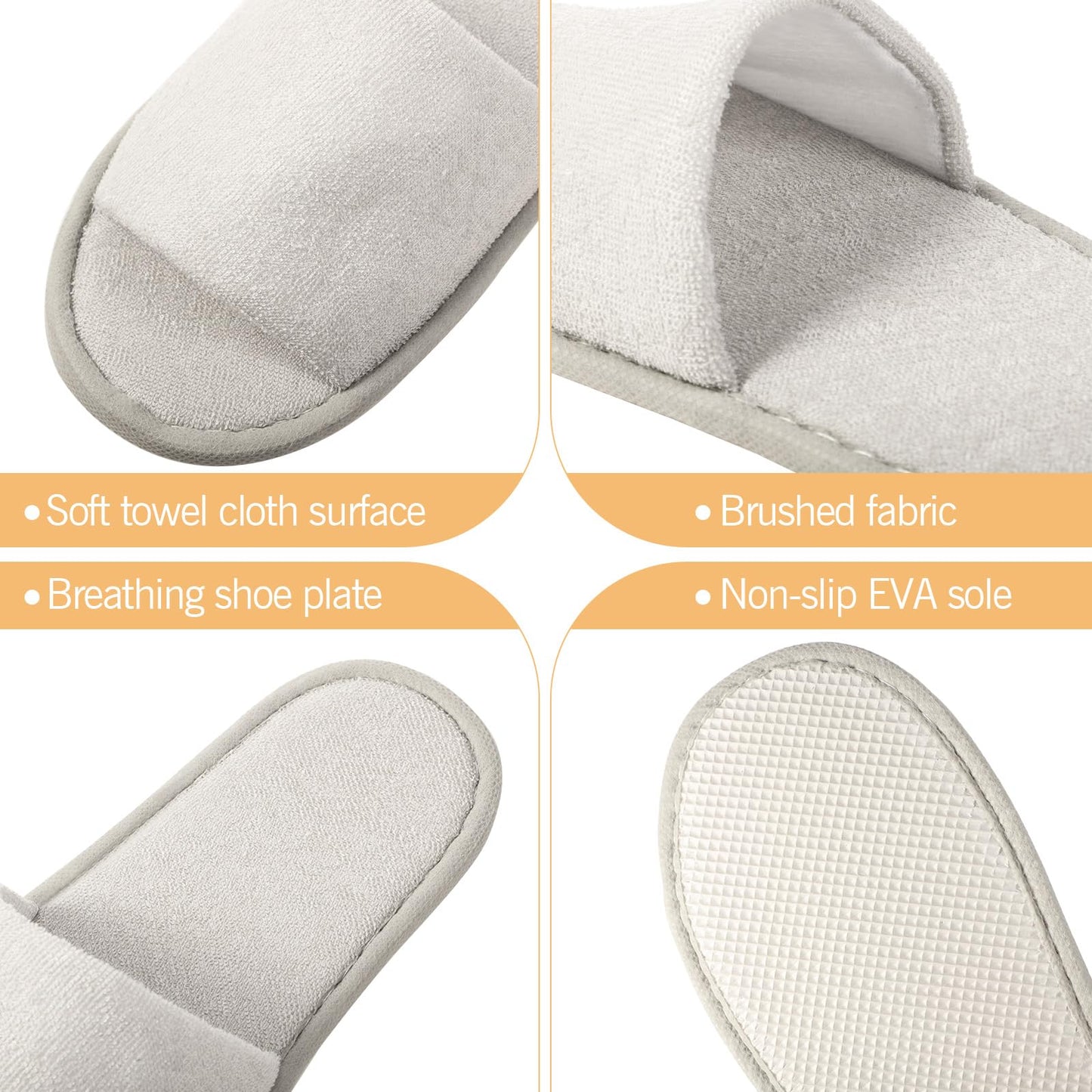 Geyoga 24 Pairs Spa Disposable Slippers Open Toe Non Slip Slippers for Women Men Guests Hotels Home Party Housewarming(Black, White, Khaki, Light Gray,L)