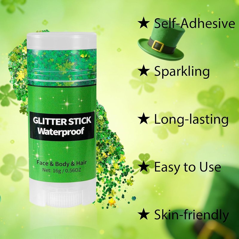 Shamrock Glitter Stick for Face, Hair & Body | St. Patrick's Day Four Leaf Clover Green Makeup