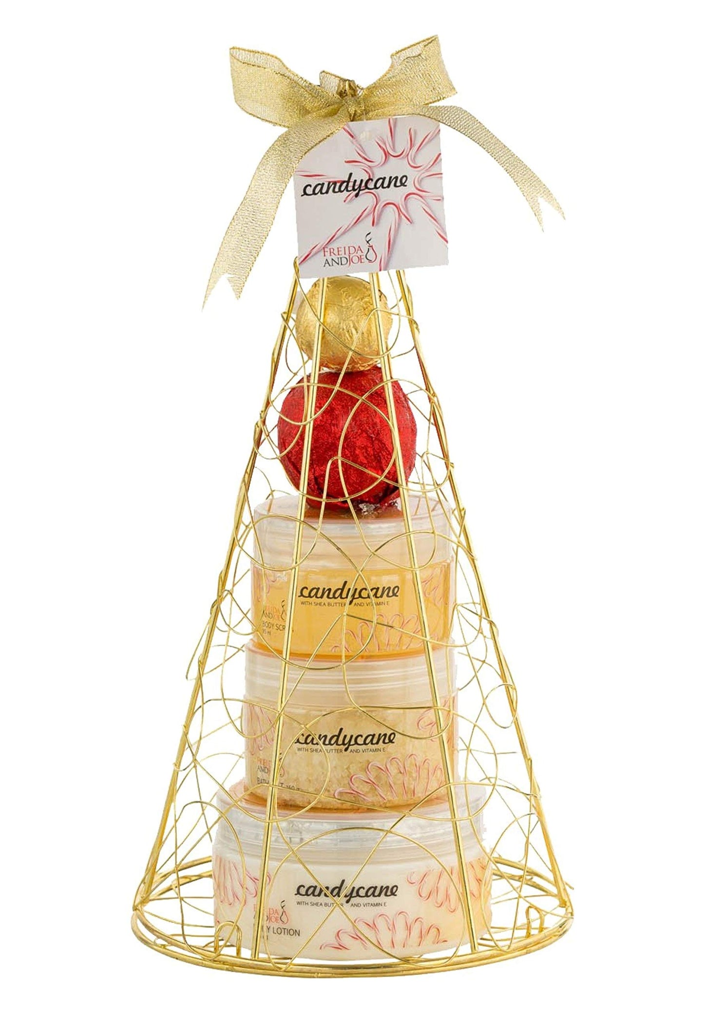 Spa Bath & Body Gift Set C&y Cane Peppermint Fragrance Gold Tree Display Includes 2 Bath Bombs, Body Lotion, Shower Gel, Bath Salt – Mother's Day Gift for Mom