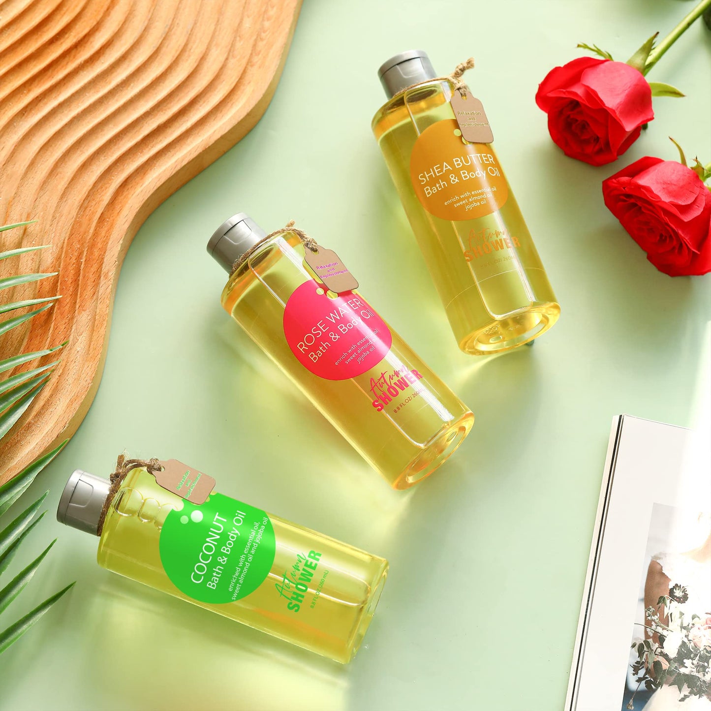 Autumn Shower Bath and Body Oil with Sweet Almond Jojoba, Shea Butter, Rose Water, Coconut Bath Oils Mother's Day Gift for Women, Multiuse Oil for Hair Dry Skin 26.4 fl oz (Pack of 3)